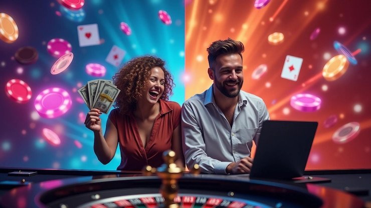 Tampilan permainan slot online dan live casino interaktif di platform sobat55